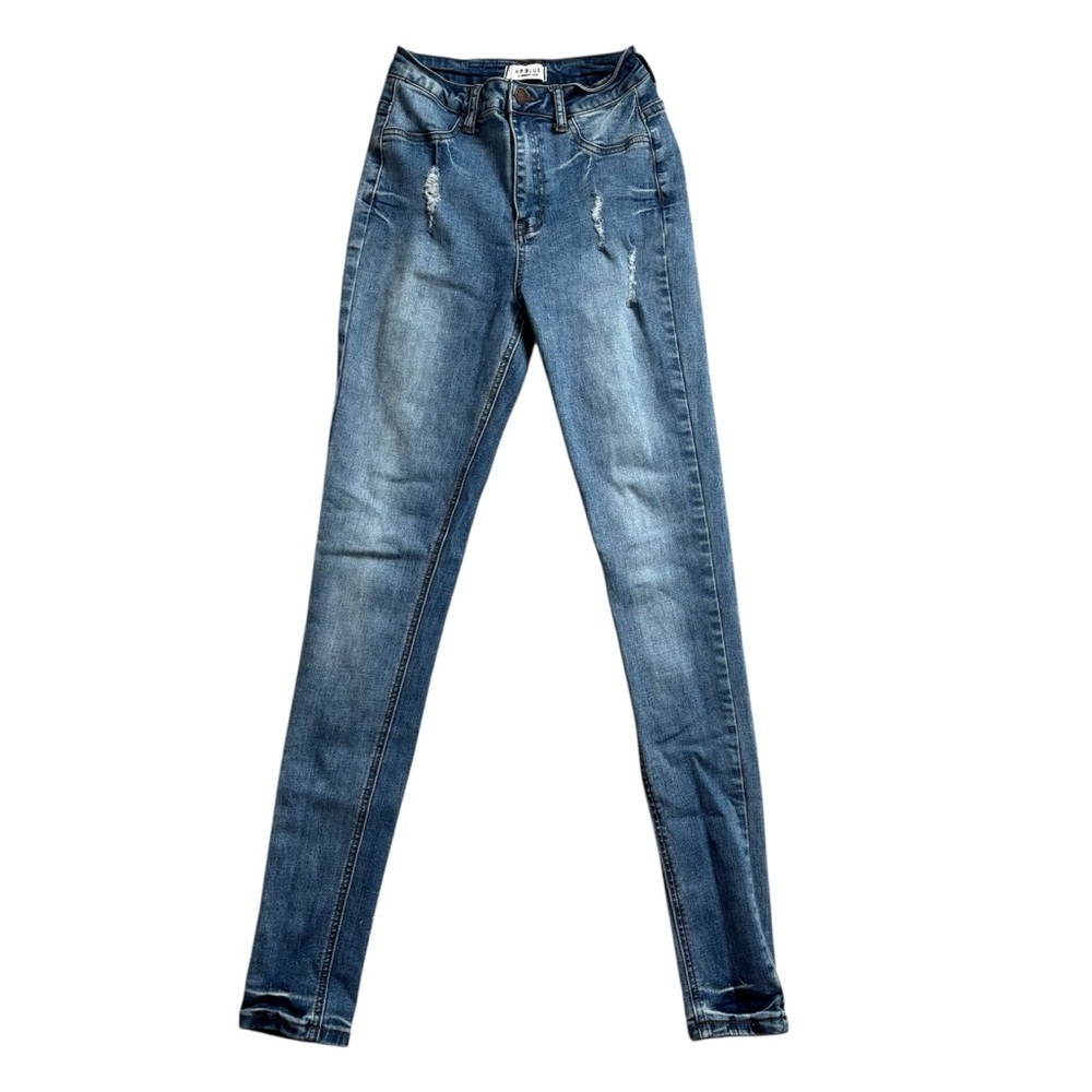 AP BLUE By Aphrodite Women’s Dark Distressed High Rise Skinny Jeans Size 1